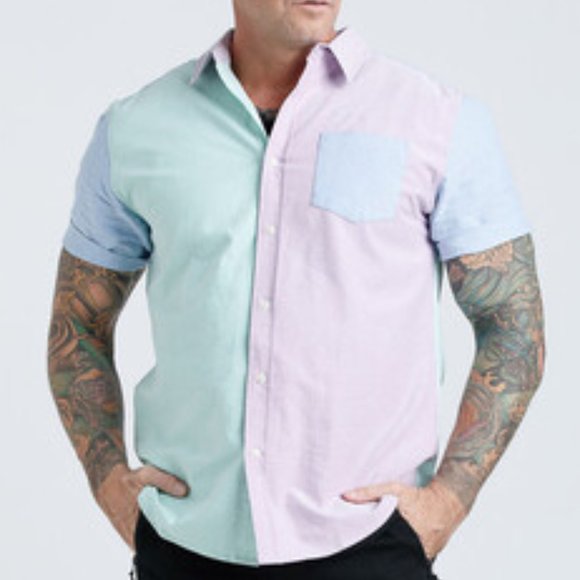 Colour Block Short Sleeve Button Up Shirt - Picture 1 of 8